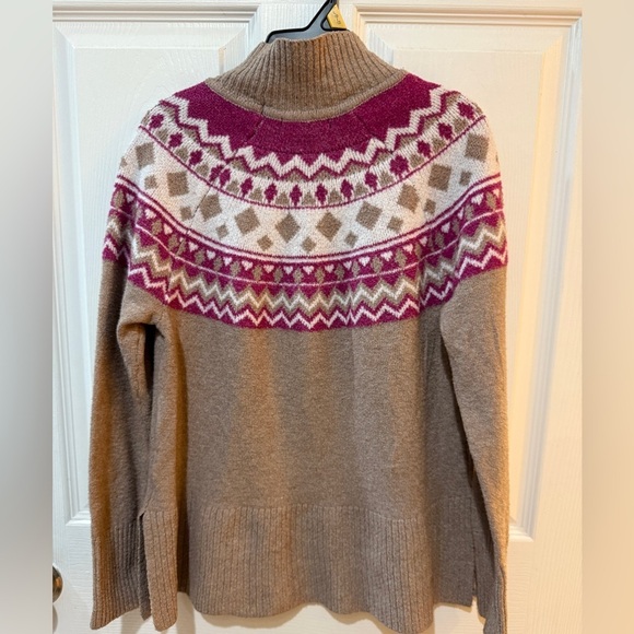 Tahari Brown Pink Nordic Fair Isle Apres Ski Sweater Scandinavian - Picture 3 of 6
